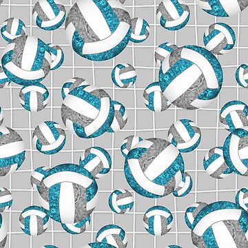 Artwork thumbnail, girly teal gray volleyballs pattern with net detail accent by katzdzynes