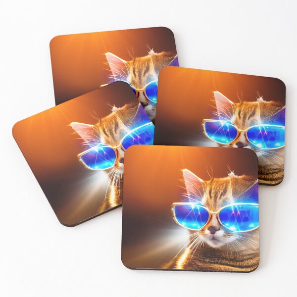 Item preview, exclusive groovy fashionable haute cat with glasses and gold chain designed and sold by ValleyDream.