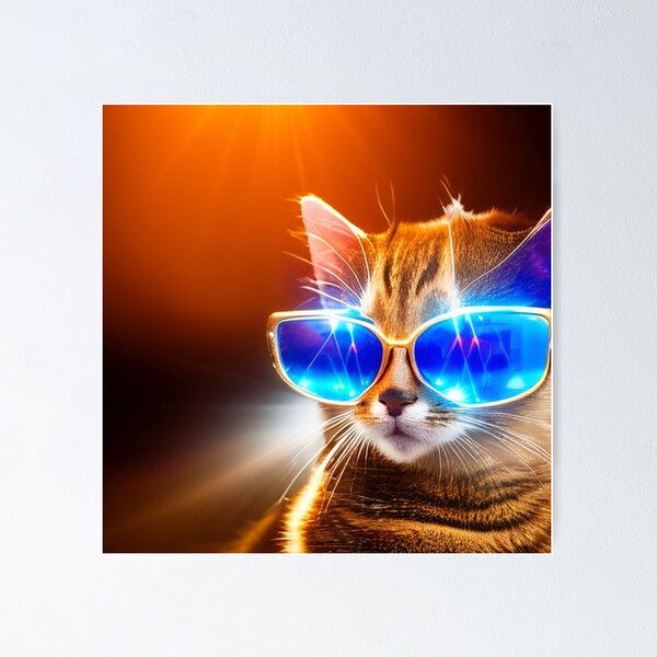 Item preview, exclusive groovy fashionable haute cat with glasses and gold chain designed and sold by ValleyDream.