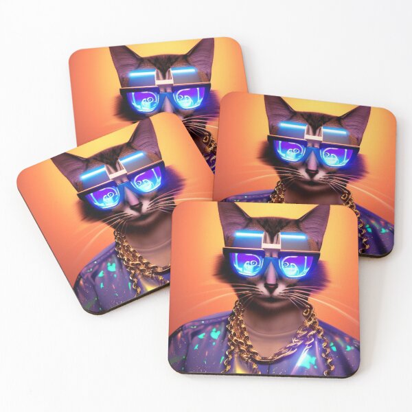 Item preview, exclusive groovy fashionable haute cat with glasses and gold chain designed and sold by ValleyDream.