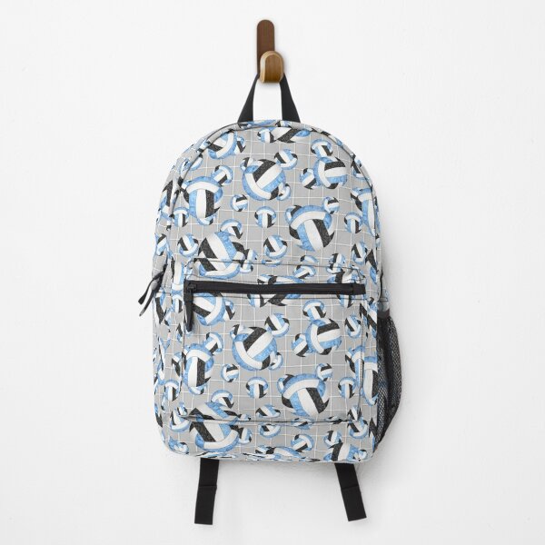 light blue black volleyballs & net pattern backpack