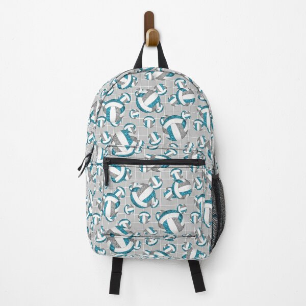 Teal & gray volleyballs & net pattern backpack