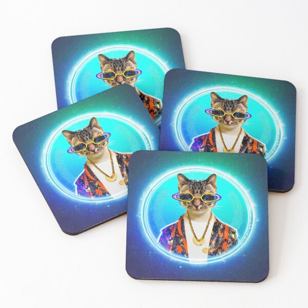 Item preview, exclusive groovy fashionable haute cat with glasses and gold chain designed and sold by ValleyDream.