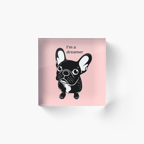 Netter gestromt Frenchie ist ein Träumer Acrylblock