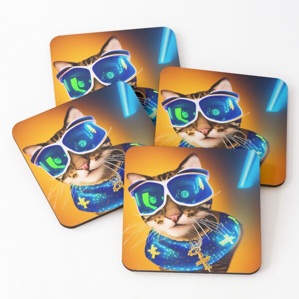 Item preview, exclusive groovy fashionable haute cat with glasses and gold chain designed and sold by ValleyDream.