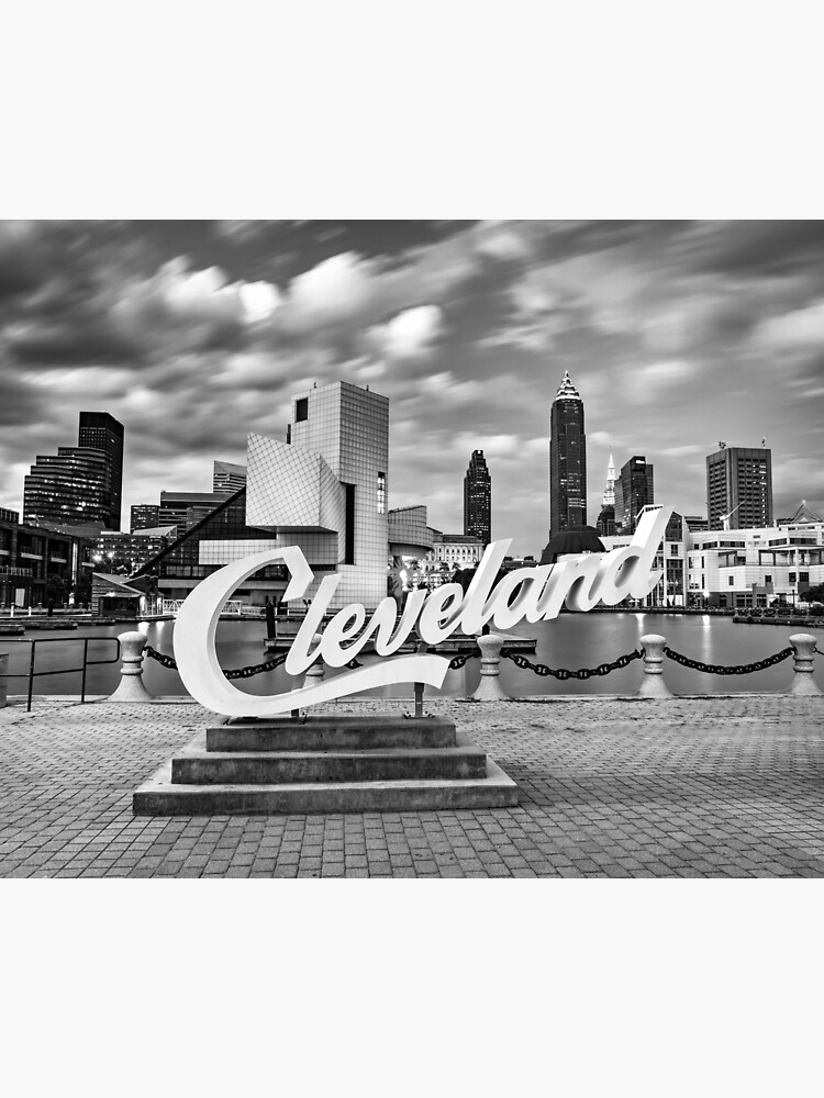 Cleveland Skyline, Heritage Park, Black and White, Monochrome Wall Decor, store Ohio Photography, Flats, Cuyahoga River, Terminal Tower