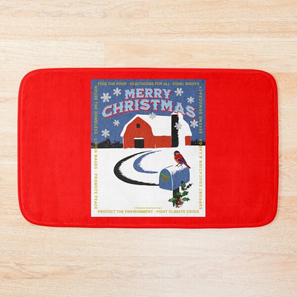 Artikelvorschau, PMD00041 Progressive Movement Designs Schneeszene mit Red Barn Merry Christmas Design, kein hässlicher Pullover entworfen und verkauft von ProgressiveLeft.