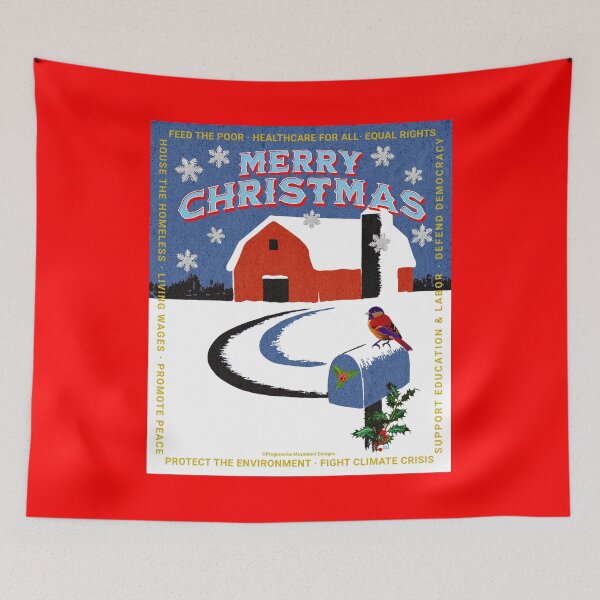Artikelvorschau, PMD00041 Progressive Movement Designs Schneeszene mit Red Barn Merry Christmas Design, kein hässlicher Pullover entworfen und verkauft von ProgressiveLeft.