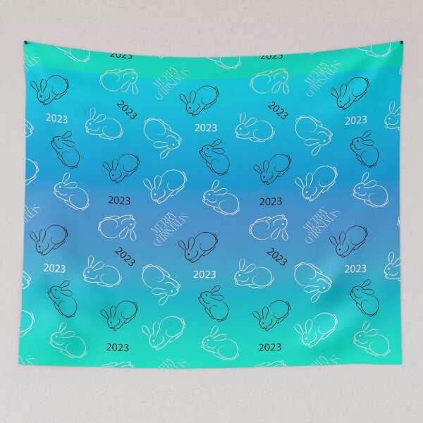 Item preview, hares on a rainbow background 2023 designed and sold by Olha Volokhova.