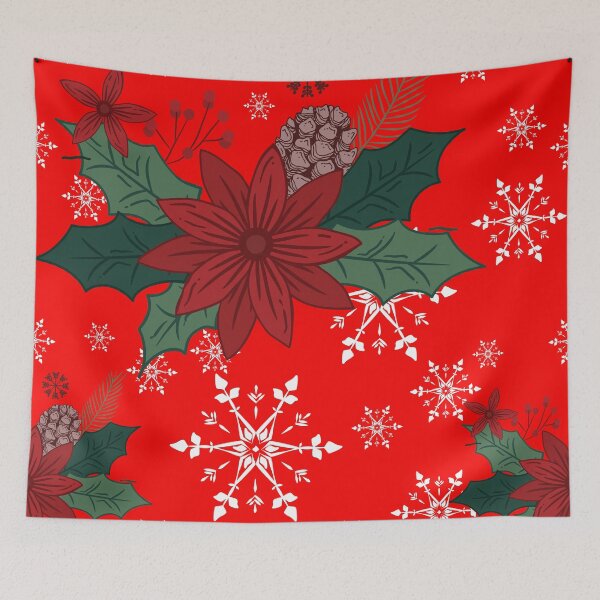 Item preview, Patrón de flor de pascua con copos de nieve designed and sold by Stormpaint.