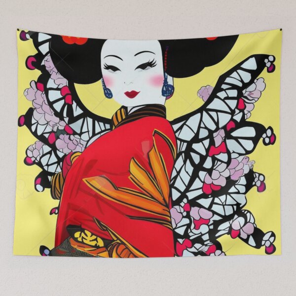 Item preview, Beautiful Japanese Geisha With Butterfly Wings - Cartoon Style designed and sold by DesignerKin.