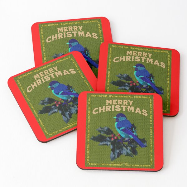 Aperçu de l'œuvre PMD00045 Progressive Movement Designs oiseau bleu sur houx sur chandail laid de Noël vert créée et vendue par ProgressiveLeft.