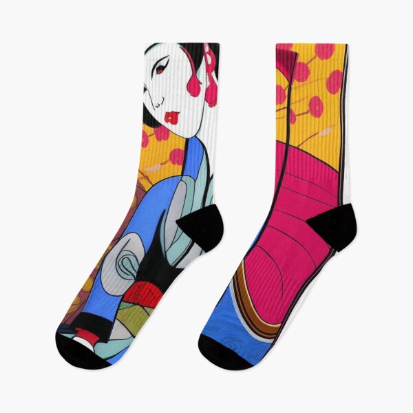 Item preview, Geisha With Blue Robe Yellow Background - Cartoon Style designed and sold by DesignerKin.
