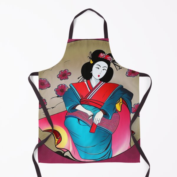 Item preview, Geisha With Red and Blue Robe Red Background - Cartoon Style designed and sold by DesignerKin.
