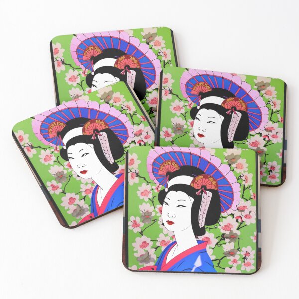 Item preview, Old Fashioned Geisha Floral Art - Cartoon Style designed and sold by DesignerKin.