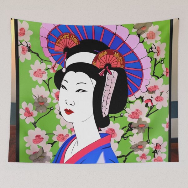 Item preview, Old Fashioned Geisha Floral Art - Cartoon Style designed and sold by DesignerKin.