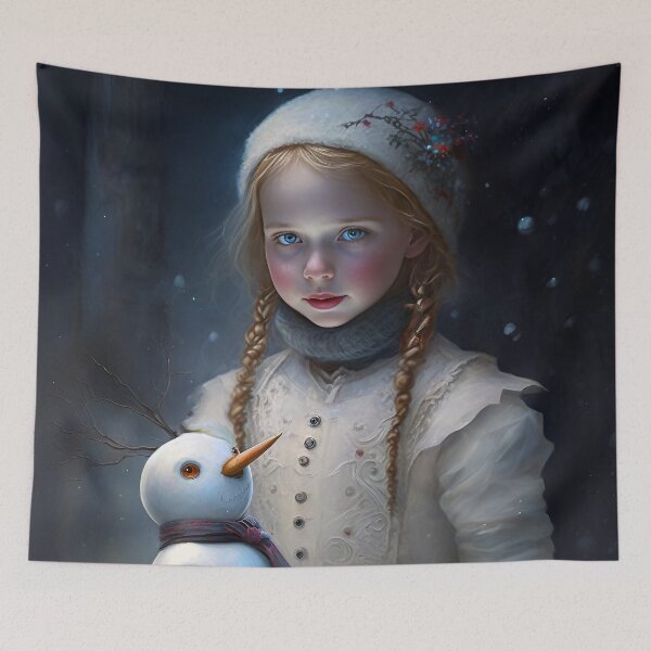 Item preview, A LITTLE GIRL AND HER SNOWMAN  Midjourney AI Artwork designed and sold by davidjulie.