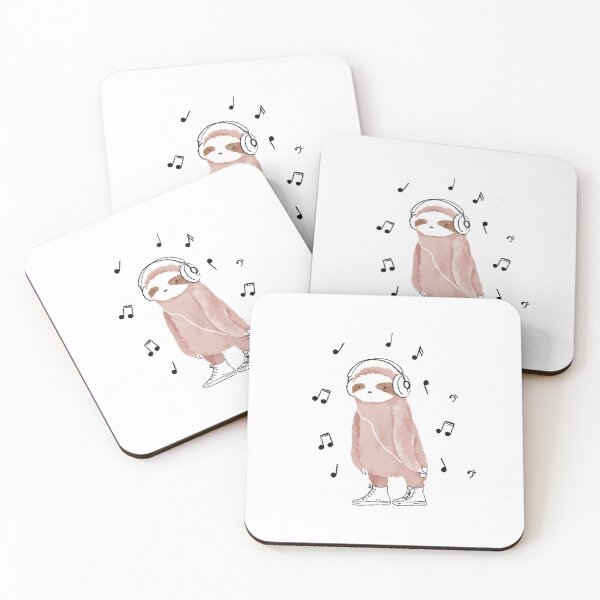 Item preview, Cool pink Sloth listening to the music in headphones designed and sold by Aleksse.