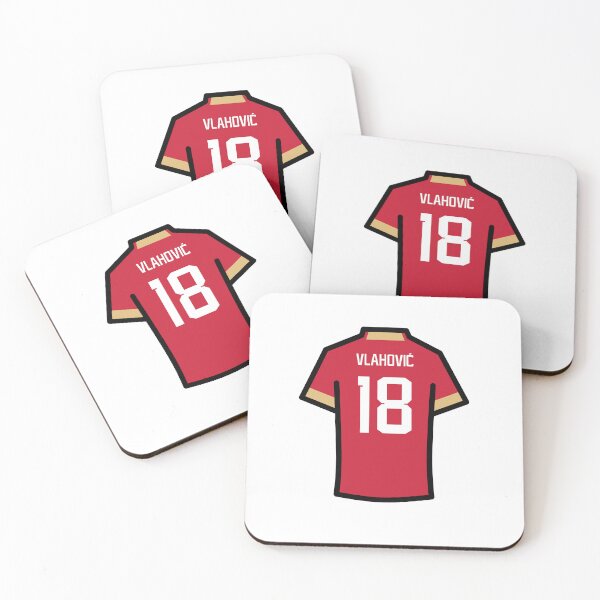 Item preview, Vlahovic #18 SRB Red Gold Football Jersey designed and sold by Millustgfx.