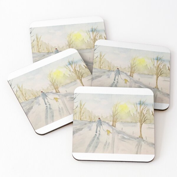 Item preview, Woman and dog on a winter walk.  designed and sold by watercolorsLiz.
