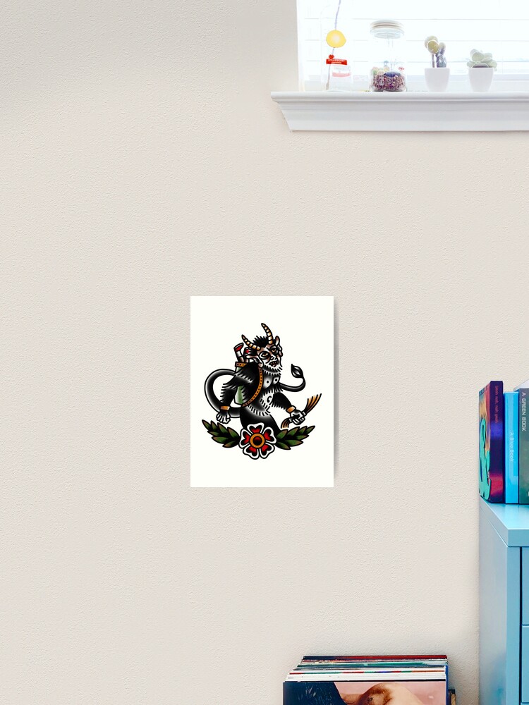 Traditionelles Krampus Tattoo Stuck Kunstdruck Von Radquoteshirts Redbubble