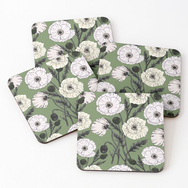 Item preview, Watercolor Creamy Poppy Flowers On Vintage Green designed and sold by Irina Sztukowski.