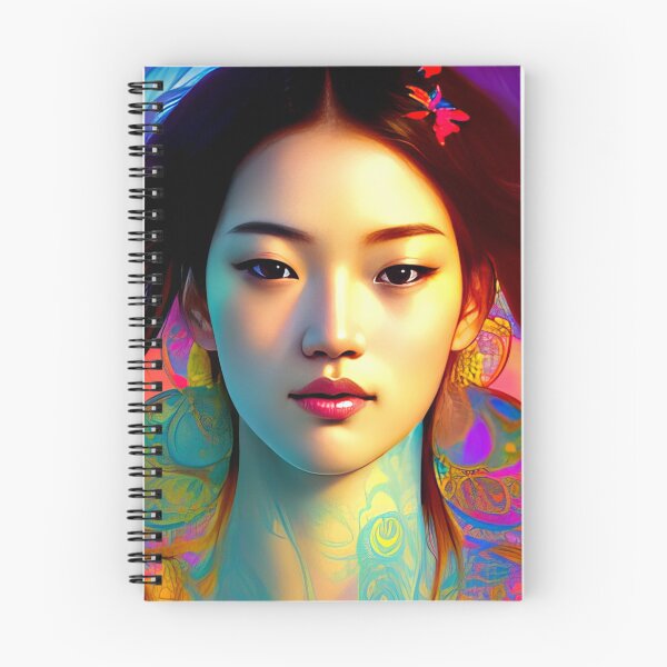 Aperçu de l'œuvre AI Art Beautiful Asian Heavenly Angel avec des papillons aux couleurs psychédéliques 1 créée et vendue par Artist4God.