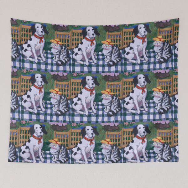 Item preview, Gingham Dog and Calico Cat in style of Monet  (AI Generated Art) designed and sold by Cowboy Folly.