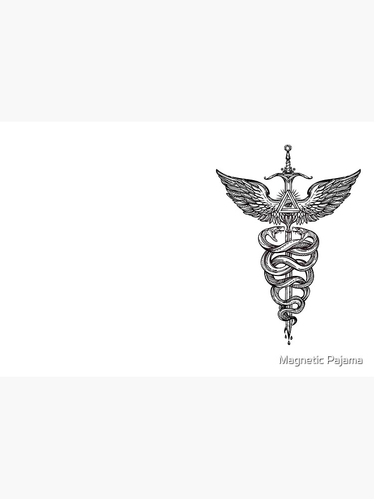 Snakes Winding Around a Winged Sword Caduceus Occult Symbol by MagneticMama