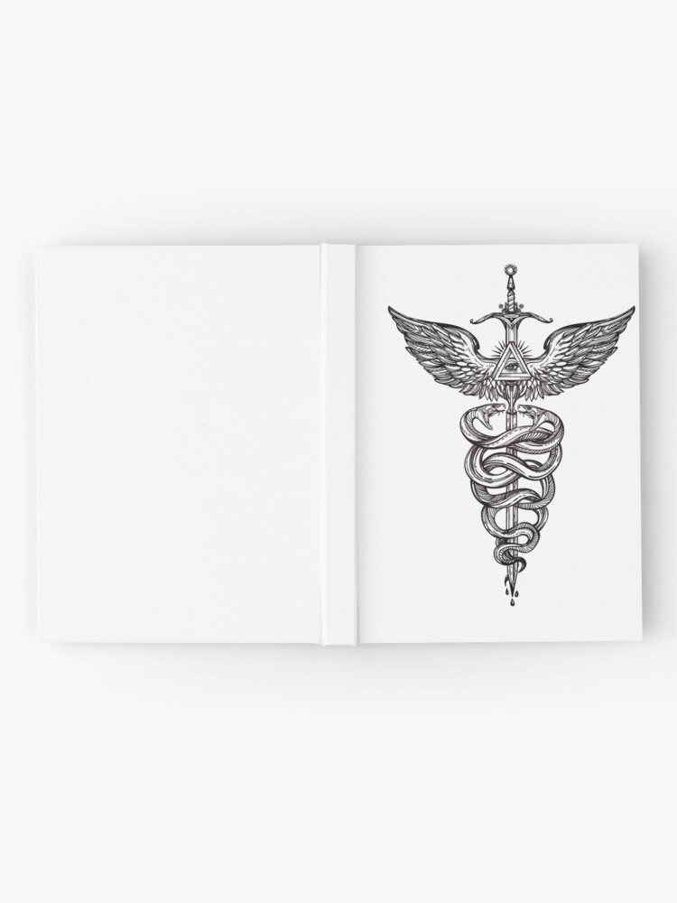 Alternate view of Snakes Winding Around a Winged Sword Caduceus Occult Symbol Hardcover Journal