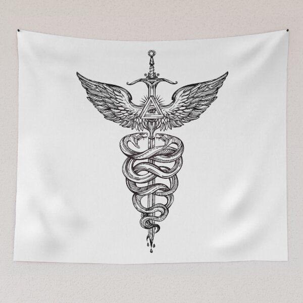 Item preview, Snakes Winding Around a Winged Sword Caduceus Occult Symbol designed and sold by Magnetic Pajama.