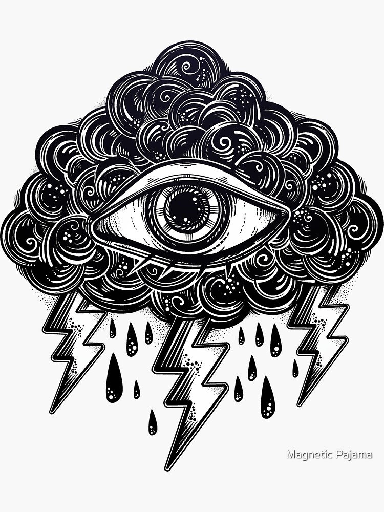 Vintage "Eye of the Storm" All-Seeing Eye with Cloud and Lightning Bolt Symbol by MagneticMama