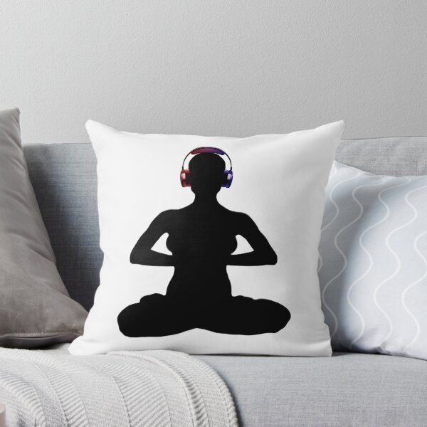 Item preview, Meditating Woman in Red/Blue Headphones designed and sold by RealmsBeyond.