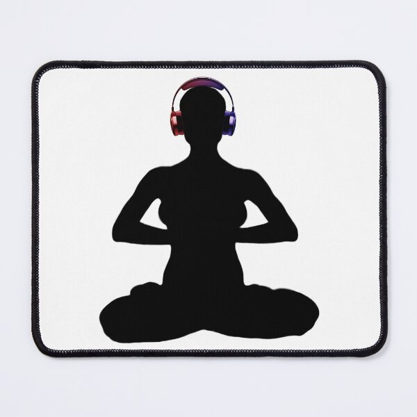 Item preview, Meditating Woman in Red/Blue Headphones designed and sold by RealmsBeyond.