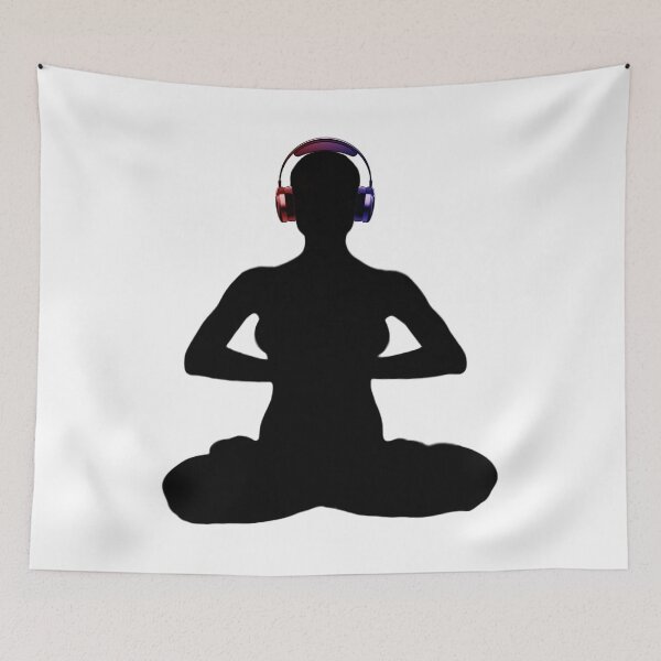 Item preview, Meditating Woman in Red/Blue Headphones designed and sold by RealmsBeyond.