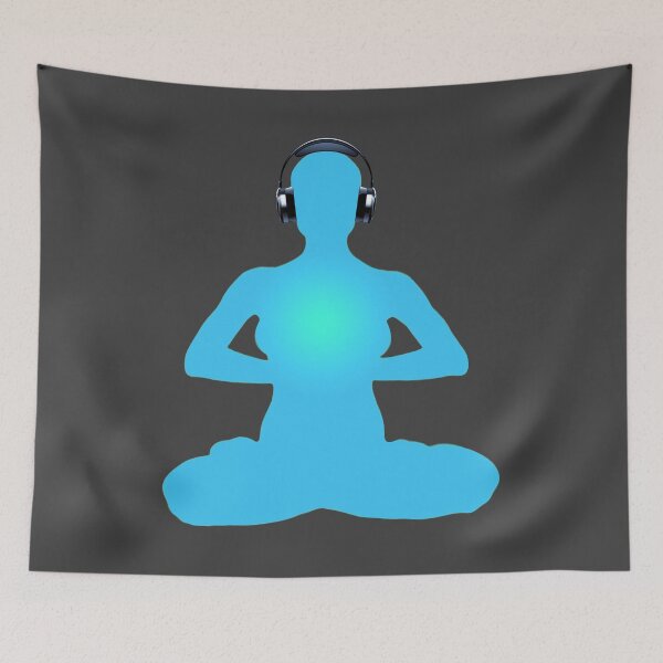 Item preview, Meditating Woman in Headphones (Blue Sky Soul) designed and sold by RealmsBeyond.