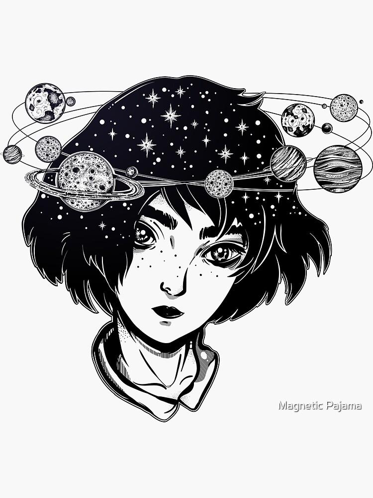 "Halo of Planets" Outer Space Girl with Head full of Stars and Planets by MagneticMama