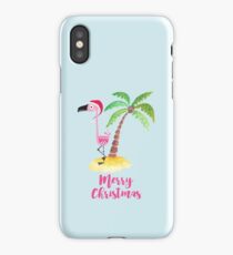 Pink Flamingo and Palm Tree Christmas Illustration iPhone Case