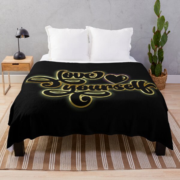 Item preview, Love Yourself Positive Self Affirmation Quote Gold Rimmed Black 3D Script Typography designed and sold by Cawaiico.
