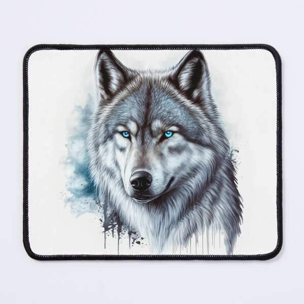 Item preview, Blue Eyed Wolf painting with splatter paint and abstract background designed and sold by photo4u2.