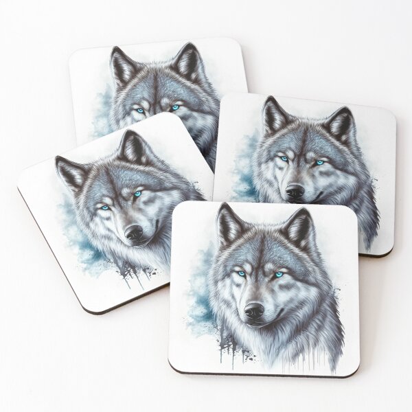 Item preview, Blue Eyed Wolf painting with splatter paint and abstract background designed and sold by photo4u2.