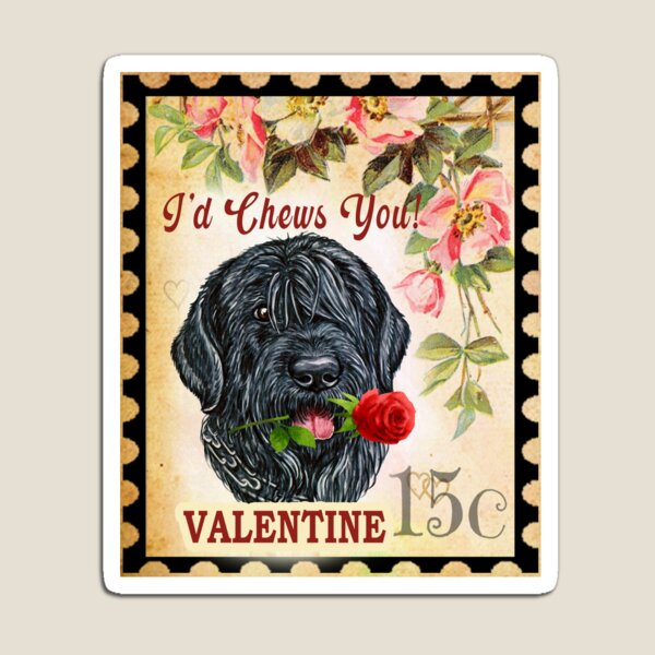 Item preview, Black russian terrier Vintage Valentine Funny Dog With Rose designed and sold by Cuddlythopia.