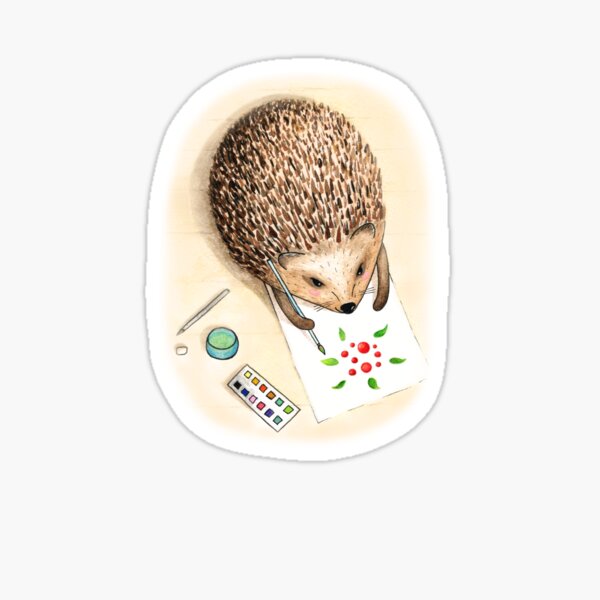Hedgehog paint with watercolor Sticker