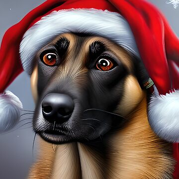 Christmas Belgian Malinois Wearing A Santa Hat