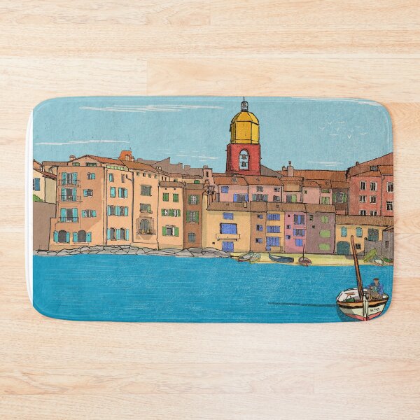 Item preview, Harbour View St Tropez France Retro Inspired Style Illustration designed and sold by Wall-Art-Sketch.