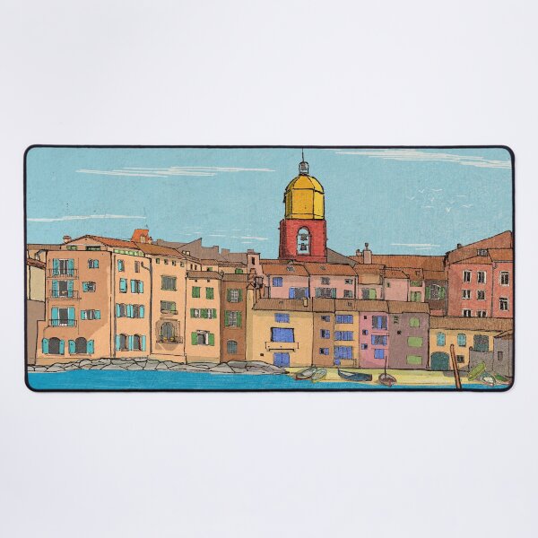 Item preview, Harbour View St Tropez France Retro Inspired Style Illustration designed and sold by Wall-Art-Sketch.