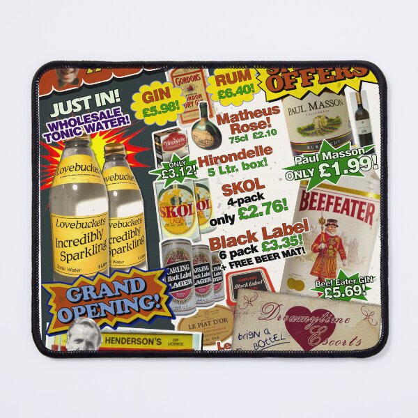 Item preview, HEIMI HENDERSON’S OFF LICENCE ad flyer (no frame version) - Mr Jolly Lives Next Door Inspired designed and sold by RetroTeeStudio.