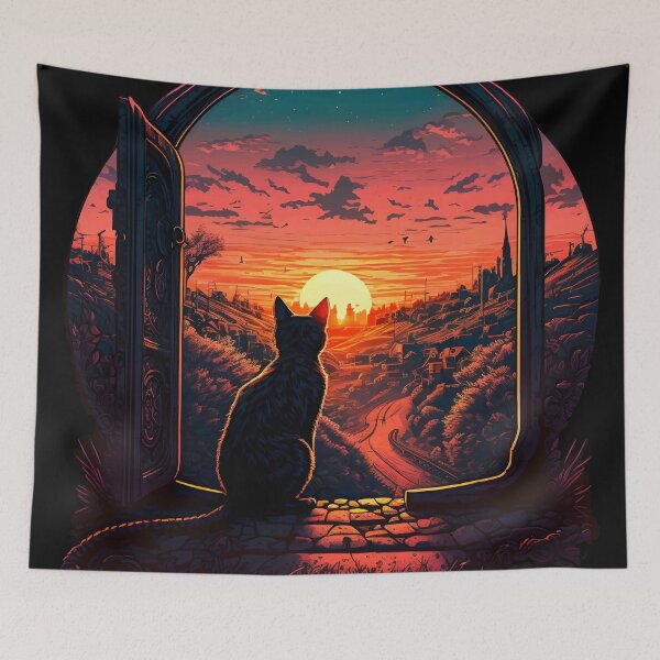 Item preview, Black Cat Looking Into The Sunset designed and sold by WaiterJames.