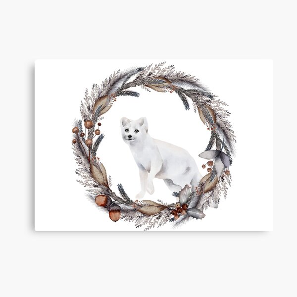Arctic Fox With Winter Wreath Canvas Print