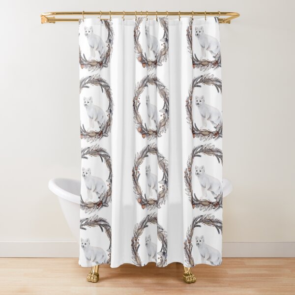 Arctic Fox With Winter Wreath Shower Curtain